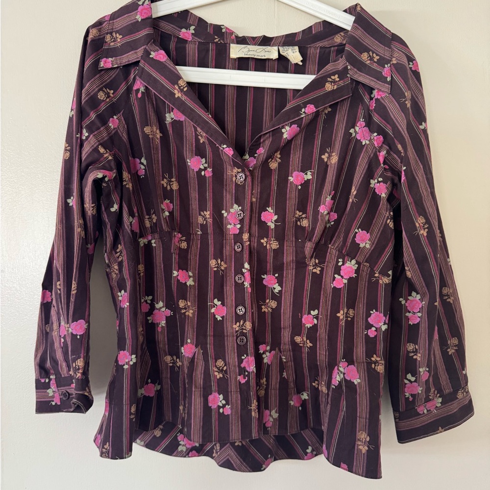 Byron Lars Purple Pink Fitted Blouse with Notched Collar